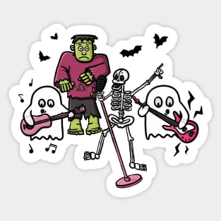 Halloween Band, Skeleton, Frankenstein, Ghosts, Music Cute Funny Digital Illustration Sticker